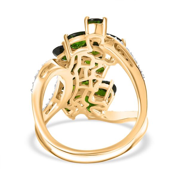 Nat&uuml;rlicher Chromdiopsid, Wei&szlig;er Zirkon Ring 925 Silber 750 Gelbgold Vermeil (Gr&ouml;&szlig;e 20.00) ca. 5.70 ct image number 5