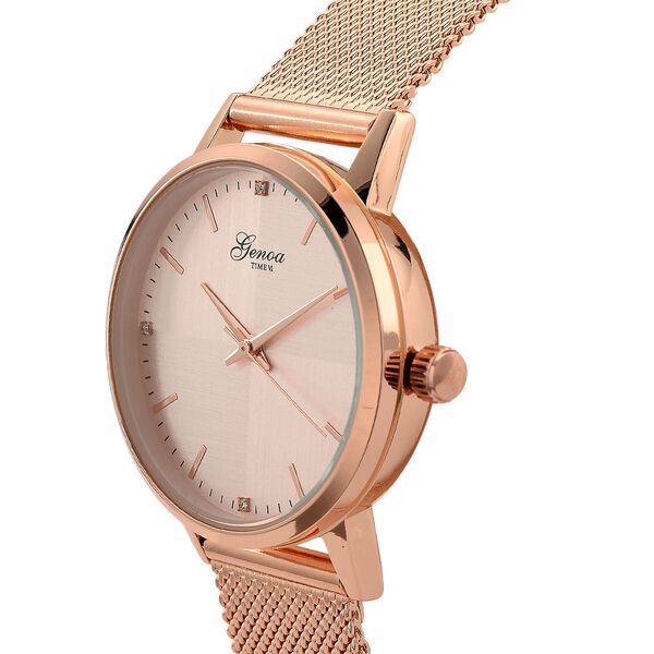 GENOA TIME - V2 Automatik Armbanduhr, Geh&auml;use 316 Edelstahl Sonnenschein Zifferblatt mit wei&szlig;em Diamant Edelstahl Mesharmband ros&eacute;goldfarben image number 4