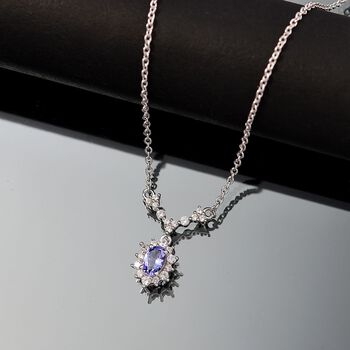 Tansanit, Wei&szlig;er Zirkon Halskette ca. 45 cm 925 Silber rhodiniert ca. 0.93 ct