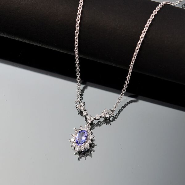 Tansanit, Wei&szlig;er Zirkon Halskette ca. 45 cm 925 Silber rhodiniert ca. 0.93 ct image number 2