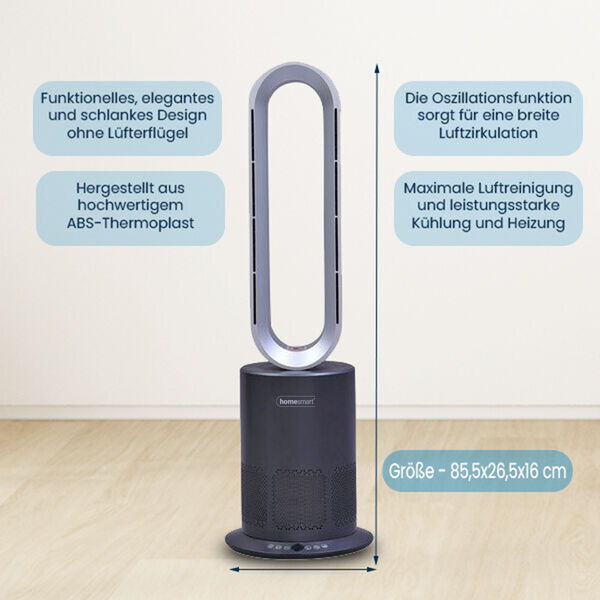 5 in 1 Luftdoktor: Luftreiniger/Heizung/Ventilator ohne Lüfterflügel mit HEPA-Filter, Grau und silber image number 4