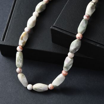 Rosa Web Jaspis Halskette ca. 50 cm Nickelfreies Messing platiniert ca. 200.00 ct