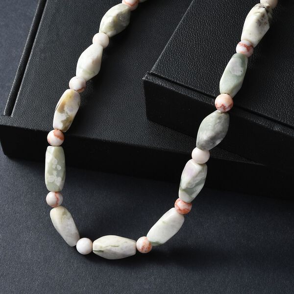 Rosa Web Jaspis Halskette ca. 50 cm Nickelfreies Messing platiniert ca. 200.00 ct image number 2