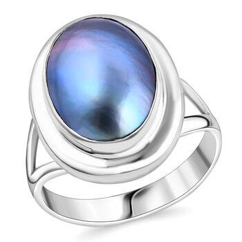 Blauer Mabe Perle Ring, 925 Silber (Gr&ouml;&szlig;e 17.00)