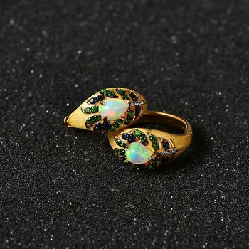 AA Nat&uuml;rlicher, &auml;thiopischer Welo Opal, Kanchanaburi Blauer Saphir Ohrringe 925 Silber Zweifarbige Beschichtung ca. 1,62 ct.