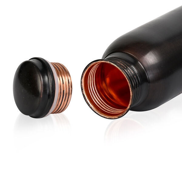 2er-Set - LIVMORE Kupfer-Trinkflasche mit 7-Chakra-Gravur (ca. 900 ml) und Armband mit Chakra-Perlen aus Edelsteinen - Schwarz image number 6