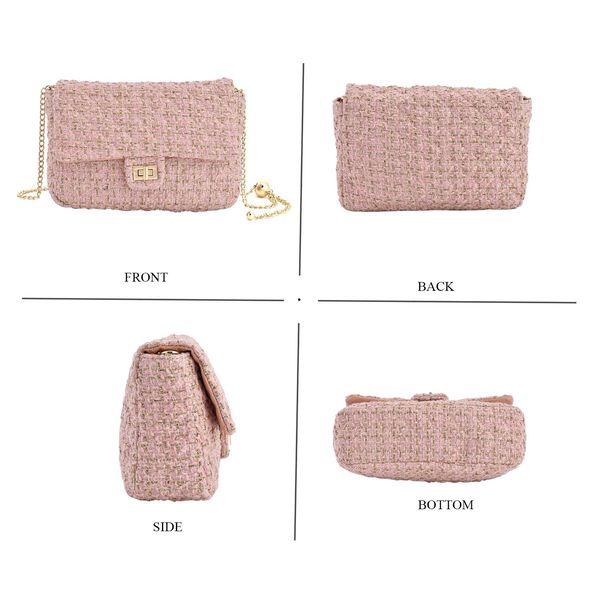 Umhängetasche aus 100% echtem Leder mit Bouclé-Stoff, Rosa image number 4