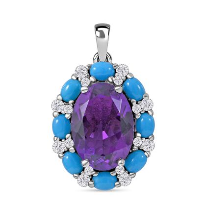 AA Lusaka Amethyst, Sleeping Beauty T&uuml;rkis Anh&auml;nger 925 Silber platiniert ca. 8.07 ct