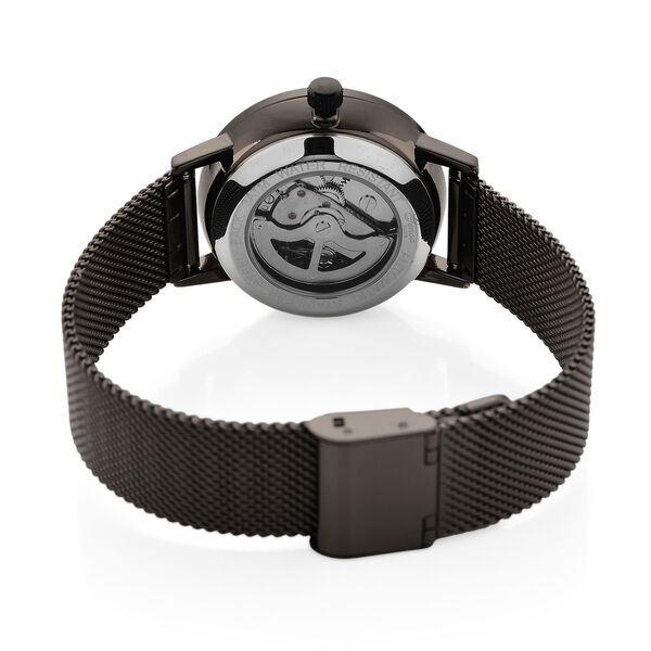 GENOA TIME - V2 Automatik Armbanduhr, Geh&auml;use 316 Edelstahl Sonnenschein Zifferblatt mit wei&szlig;em Diamant Edelstahl Mesharmband, schwarz image number 7