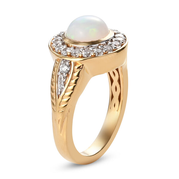 Nat&uuml;rlicher &Auml;thiopischer Opal und Zirkon Ring 925 Silber 585 Vergoldet image number 5