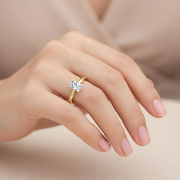 LUXURIANT SGL zertifizierter SI-GH Labor Diamant Ring, 925 Silber 750 Gelbgold Vermeil - 1 ct.