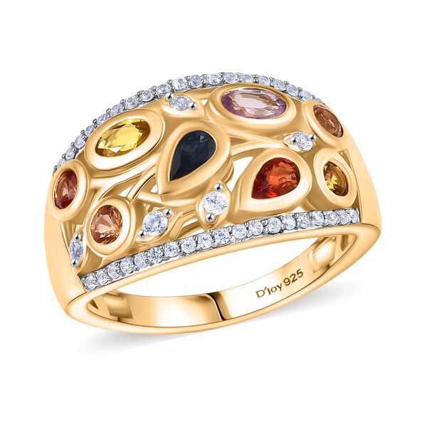 D'Joy AA Mehrfarbiger Saphir, Wei&szlig;er Zirkon Ring 925 Silber 750 Gelbgold Vermeil (Gr&ouml;&szlig;e 20.00) ca. 2.17 ct image number 4