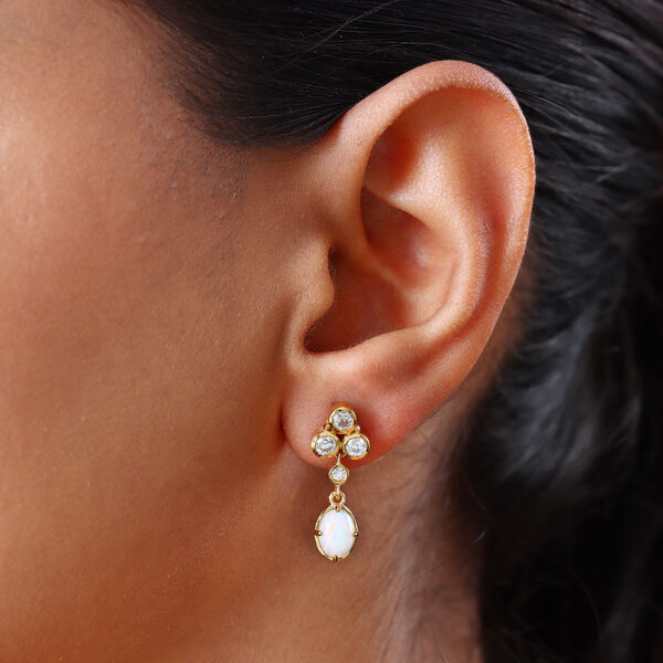 Nat&uuml;rlicher &Auml;thiopischer Opal und Zirkon Ohrh&auml;nger 925 Silber 585 Vergoldet ca. 2,25 ct&nbsp; image number 3