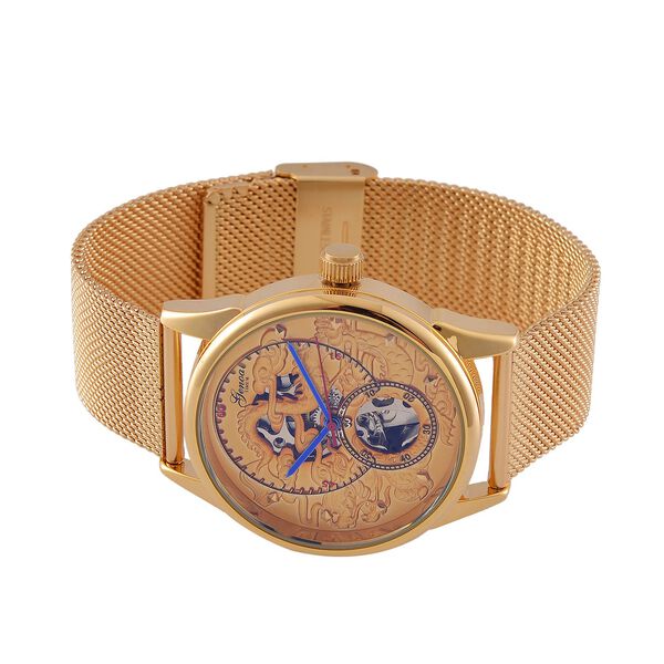 GENOA TIME V2 - Automatische mechanische Uhr mit Drachenmuster und Edelstahl-Mesharmband, 23 cm, vergoldet, ca. 89,00g image number 5