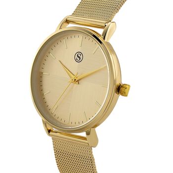 STRADA Armbanduhr, Sonnenschliff Zifferblatt zweifarbig, Edelstahl Mesharmband, Goldfarben