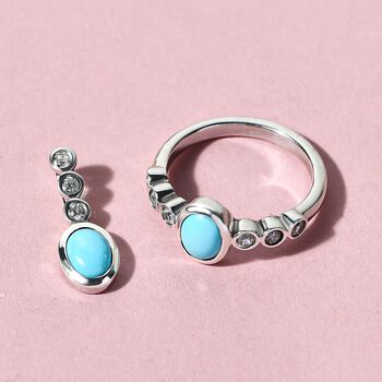 2er-Set- Nat&uuml;rlicher Sleeping Beauty T&uuml;rkis und Zirkon-Ring und Anh&auml;nger- 1,86 ct.