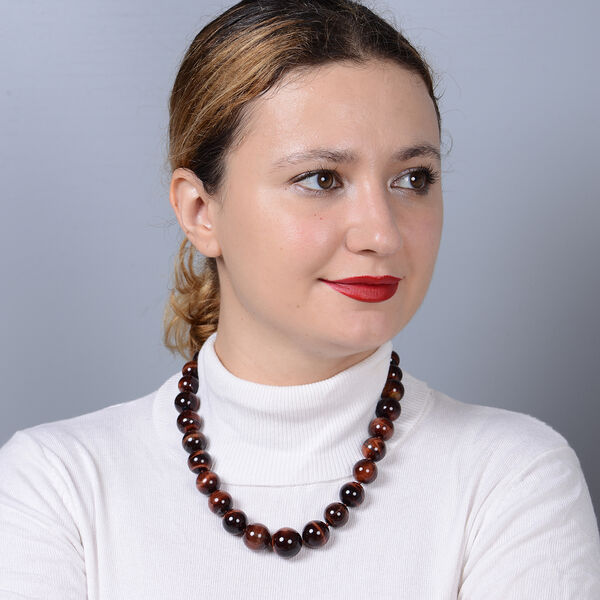 Rote Tigerauge-Halskette, ca. 50 cm lange mit Magnetschloss, 925 Silber, 766.18 Ct image number 3