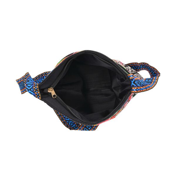 Crossbody-Tasche mit floraler Stickerei, ethnischem Boho-Muster, 23×24 cm, Schwarz mit grünen Motiven image number 5