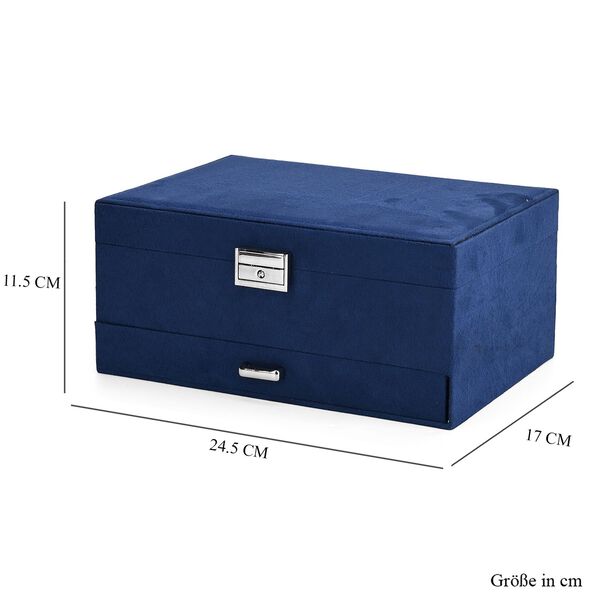 3-schichtige Schmuckbox aus Samt mit 5 Silberputztüchern in Dunkelblau, 24,5x17x11,5cm image number 9
