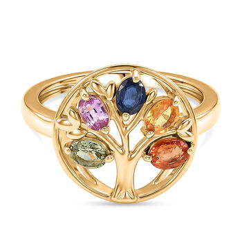 D'Joy Rosa Saphir, Blauer Saphir Ring 925 Silber 750 Gelbgold vermeil (Gr&ouml;&szlig;e 19.00) ca. 1,24 ct