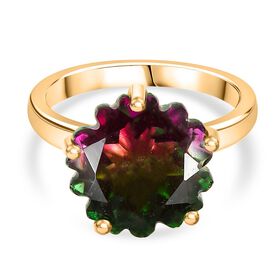 Bloom Flare - D joy Wassermelonen Quarz Triplette Ring 925 Silber 750 Gelb Vergoldet (Größe 16.00) ca. 6.46 ct