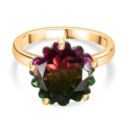 Bloom Flare - D joy Wassermelonen Quarz Triplette Ring 925 Silber 750 Gelb Vergoldet (Gr&ouml;&szlig;e 16.00) ca. 6.46 ct