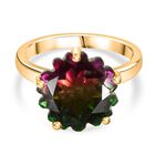 Bloom Flare - D joy Wassermelonen Quarz Triplette Ring 925 Silber 750 Gelb Vergoldet (Größe 16.00) ca. 6.46 ct