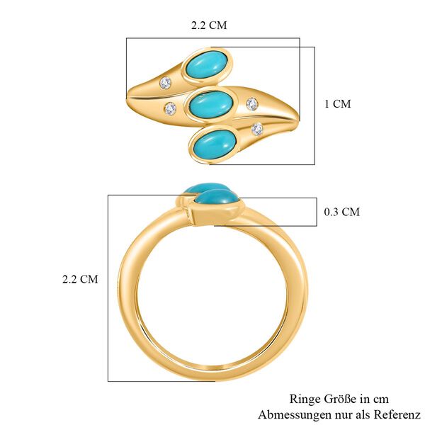 Amerikanischer, nat&uuml;rlicher Sleeping Beauty T&uuml;rkis, Wei&szlig;er Zirkon Ring, 925 Silber Gelbgold Vermeil (Gr&ouml;&szlig;e 18.00) ca. 0.93 ct image number 6