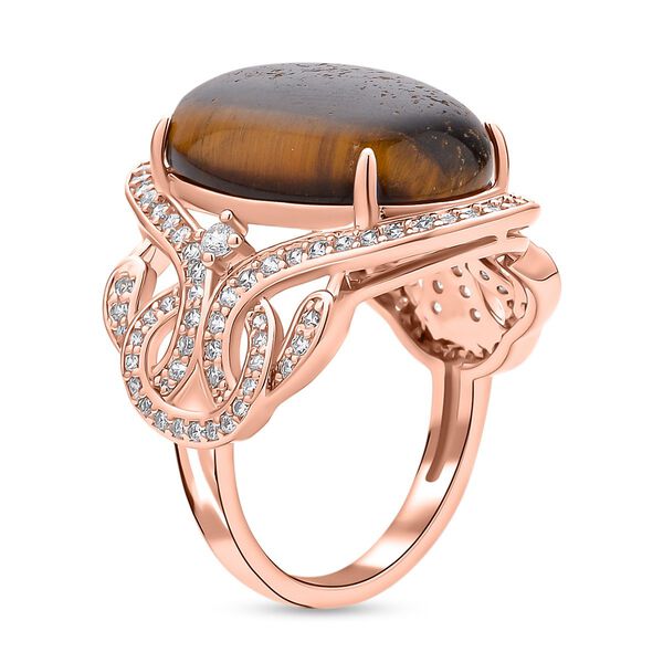 Gelbes Tigerauge, wei&szlig;er Zirkon Ring, Messing (Gr&ouml;&szlig;e 16.00) ca. 13,05 ct image number 4