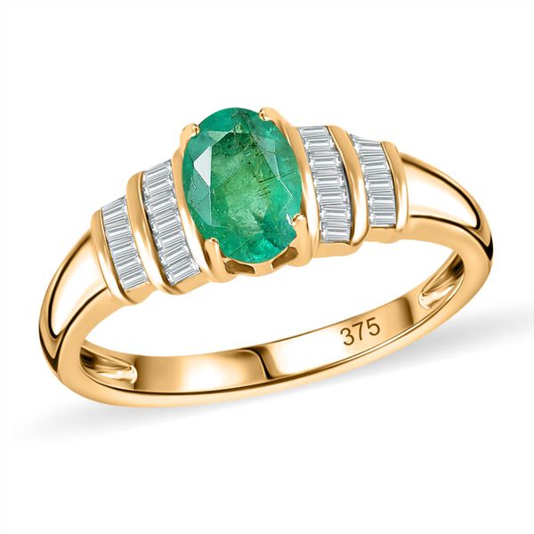 AAA Kolumbianischer Smaragd, Weißer Diamant Ring 375 Gold (Größe 17.00) ca. 0,75 ct image number 4