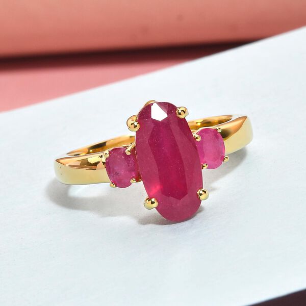 Afrikanischer Rubin (Fissure gefüllt)-Ring, 925 Silber vergoldet (Größe 21.00) ca. 3.81 ct image number 2