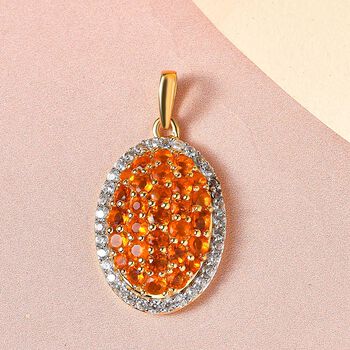 AA Salamanca Feueropal und Zirkon Anh&auml;nger mit 50cm Kette - 2,08 ct.