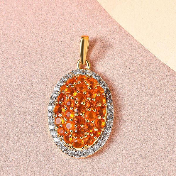 AA Salamanca Feueropal und Zirkon Anh&auml;nger mit 50cm Kette - 2,08 ct. image number 3