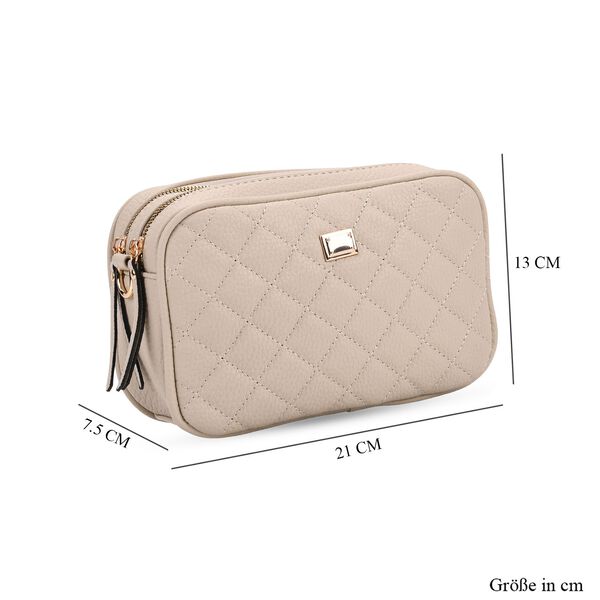 Crossbody-Tasche in Stepp-Optik mit abnehmbarem ethnischem Gurt, 21x13x7,5cm, Beige image number 7