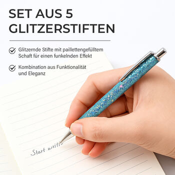 Glitzer-Kugelschreiber Set, 5er-Pack, Mehrfarbig, inkl. 5 Ersatzminen
