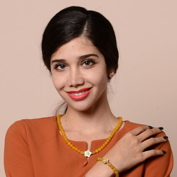 JARDIN-KOLLEKTION - gelbe Perlmutt, Honig Jade und Citrin Halskette, 50 cm, 925 Silber rhodiniert ca. 283,49 ct image number 1