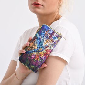 Geldb&ouml;rsen-Set mit Vogel-Muster und bedruckter Schal aus 100% Seide