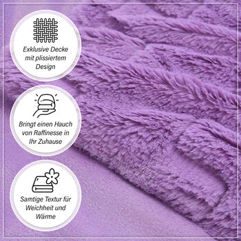 Super weich: Plissierte Luxus Decke mit Mikroflannel-Futter, 150x200 cm, Lavendel