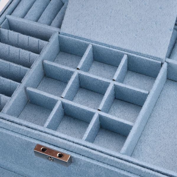 3-schichtige Schmuckbox aus Samt mit 5 Silberputztüchern in Blau, 24,5x17x11,5cm image number 8