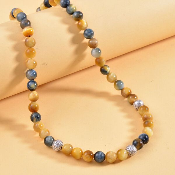 Mehrfarbige Tigerauge Halskette, ca. 45 cm 925 Silber rhodiniert ca. 185.00 ct image number 2