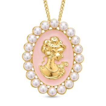 Kamee-Schmuck, Kunststoff Perlen Kette mit Anh&auml;nger, goldfarben