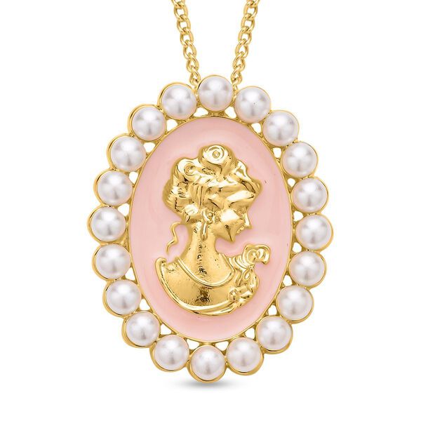 Kamee-Schmuck, Kunststoff Perlen Kette mit Anh&auml;nger, goldfarben