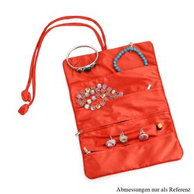 Reise-Schmuckrolle mit Stickmuster 1 Organizer + 5 Silberputzt&uuml;cher Satin, Rot
