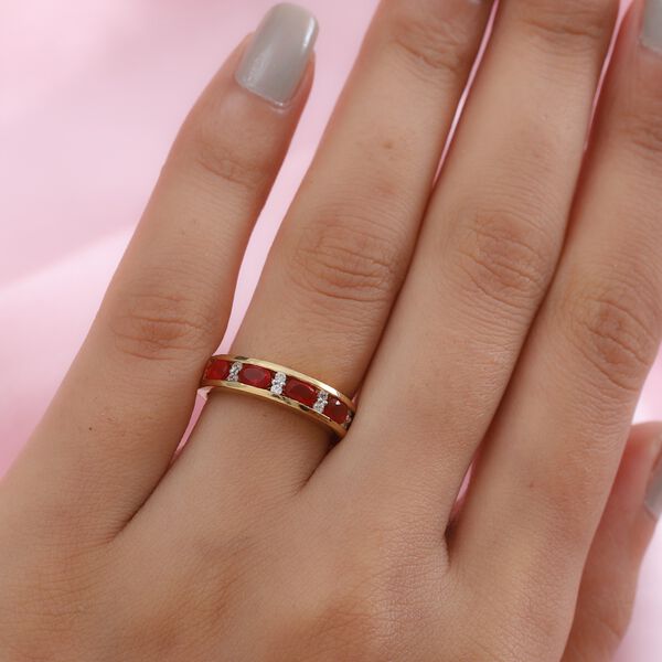 Mexikanischer Kirschfeuer-Opal und Zirkon Ring 925 Silber 585 Vergoldet image number 3