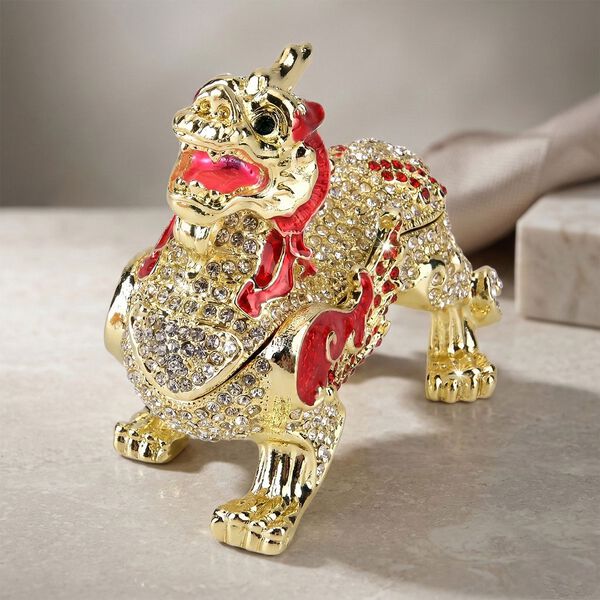 Drachen Schmuckdose Metall und Kristalloptik 12 x 7 cm Braun image number 2