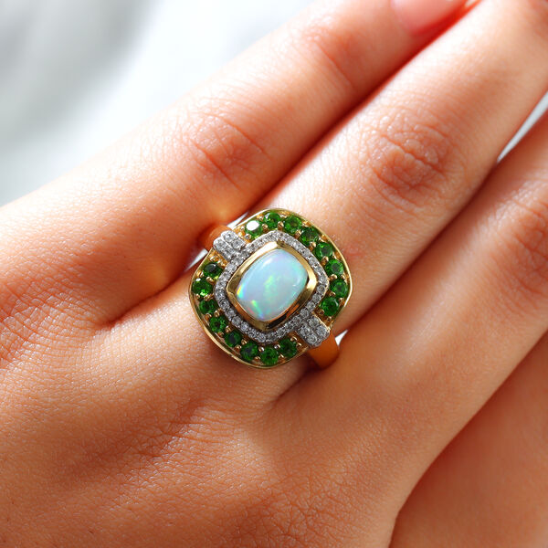 Natürlicher Äthiopischer Opal und Natürlicher Chromdiopsid Ring 925 Silber vergoldet  ca. 2,08 ct image number 3