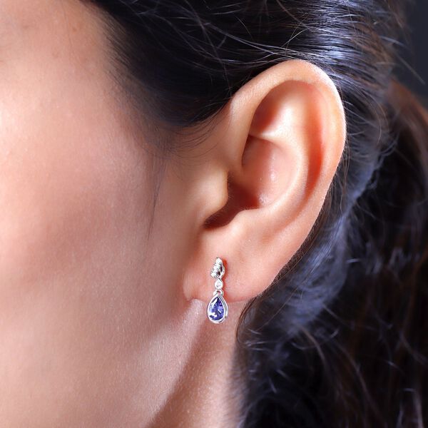Tansanit und Zirkon Tropfen Ohrringe in Silber  1,07 Ct image number 3