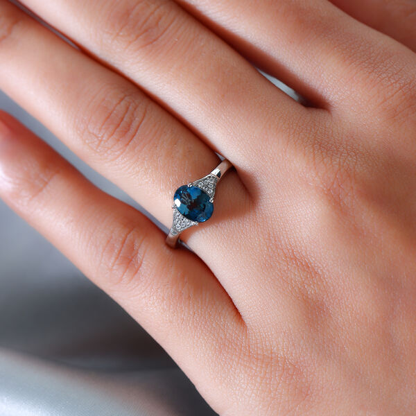 London Blau Topas, Zirkon Ring 925 Silber platiniert  ca. 1,45 ct image number 3