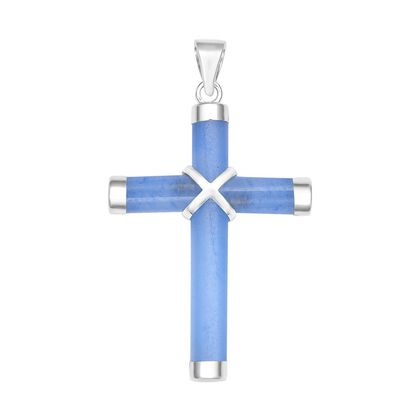 Blauer Jade Kreuz-Anhänger, gefärbt, 925 Silber rhodiniert ca. 5,00 ct