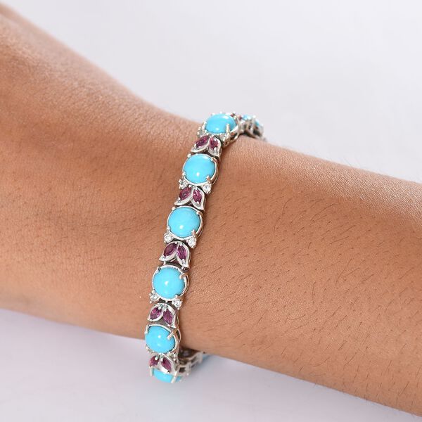 D'Joy AA Sleeping Beauty T&uuml;rkis, Nat&uuml;rlicher Rhodolith Granat Armband ca. 19 cm 925 Silber rhodiniert ca. 20.19 ct image number 3